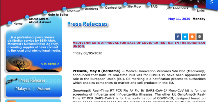 Mediven® Gets Approval for Sale of COVID-19 Test Kit in the European Union